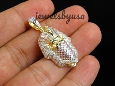 Men's Egyptian Pharaoh Pendant Natural Diamonds 925 Silver Yellow Gold Plated