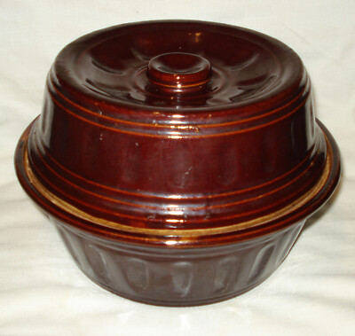 Vintage UAS Brown Glazed Stoneware Pottery USA Covered