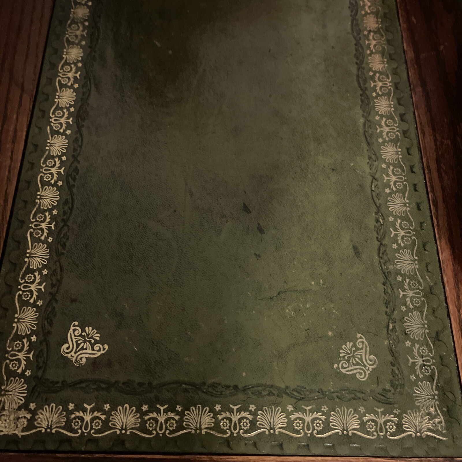 wood bros old charm , leather top desk ,oak desk Green leather top