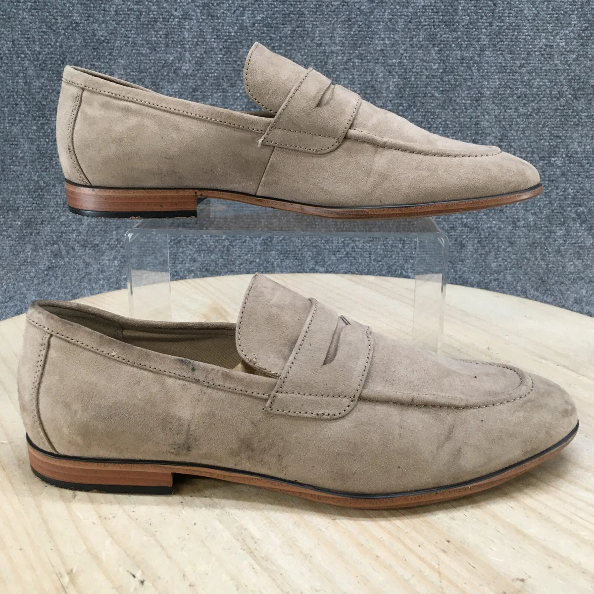 HM Shoes Mens 42 Penny Flats Slip On Loafers Beige Fabric Low Top