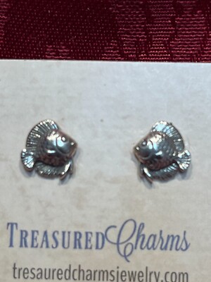 Neu Sterlingsilber 925 geschätzte Charms kleine tropische Fische Ohrstecker 3/8'' T