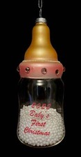 2022 GLASS BABY'S 1ST CHRISTMAS GIRL ORNAMENT BABY BOTTLE PINK NWT