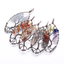 10 Pcs Red Copper Tone Brass Findings Gemstone Oval Tree Of Life Big Pendants