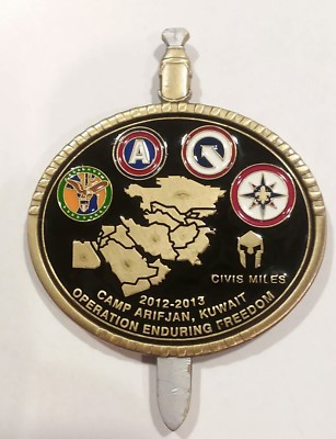 Camp Arifjan Kuwait CIVIS MILES OEF Enduring  Challenge Coin 2012-2013 Dagger