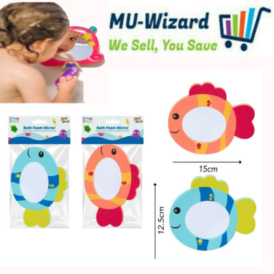 2 Stck. BABY BADEWANNE SPIEGEL RAHMEN SCHAUMSTOFF SCHWIMMENDER FISCH SPASS SPIELZEUG BUNT WEICH SICHER 