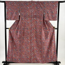 JAPANESE KIMONO FINE PATTERN PINK BEIGE 159.5cm 5 ft 3 in PURE SILK FF9154