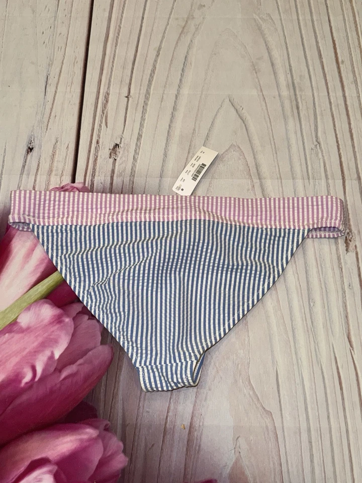 全新 J.Crew 女式比基尼底部中号条纹蓝色紫色白色 — 第 3/3 张图片