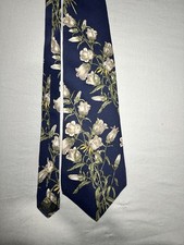 AKM Blue/White Floral Silk Neck Tie Vintage
