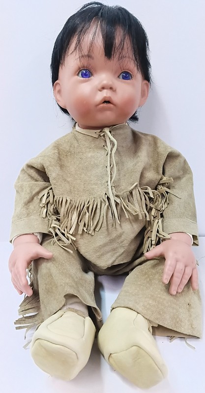 Porcelain Weighted Native American Indian Doll 21"Long