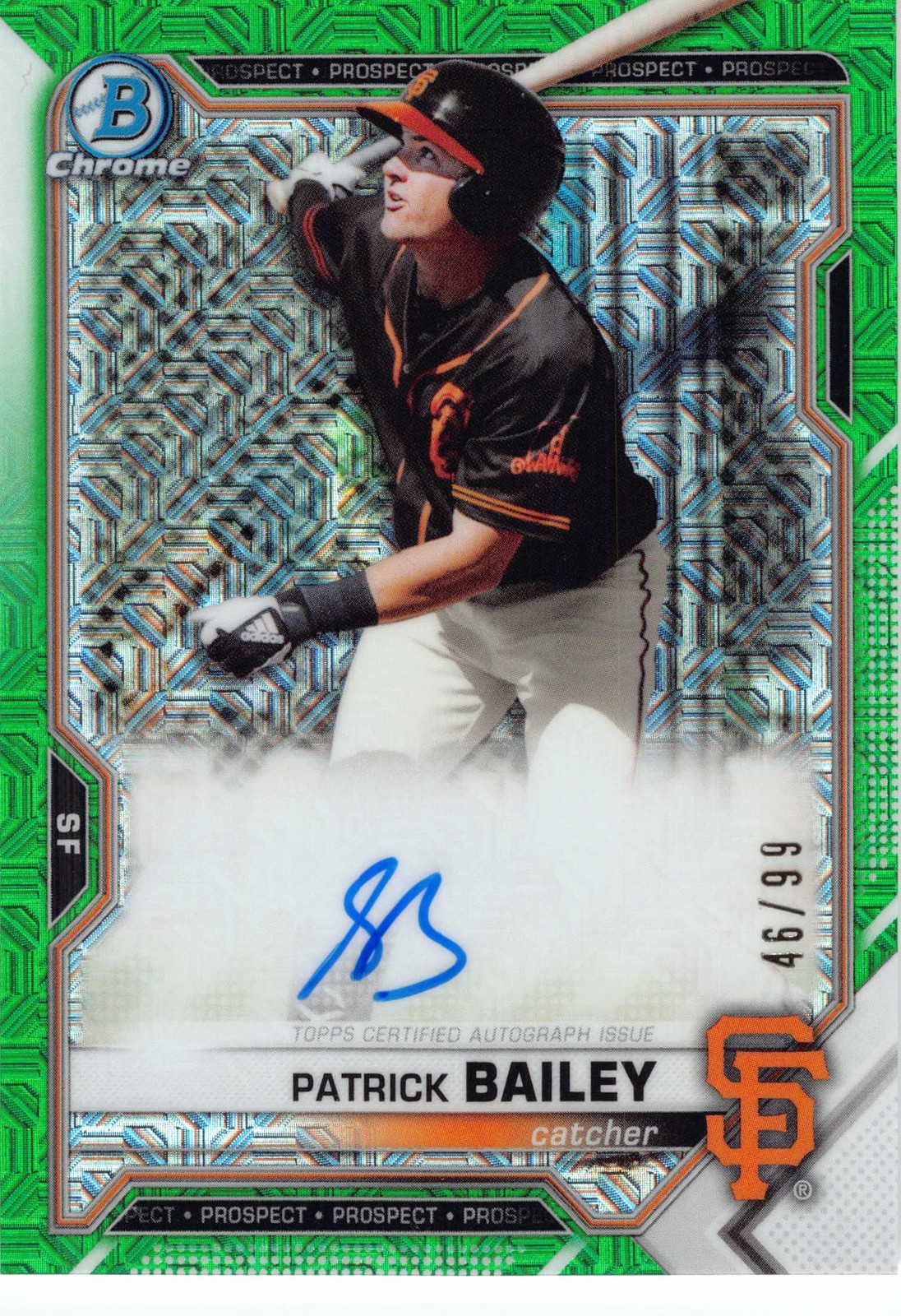 2021 BowmanChrome #BMA-PB Patrick Bailey Auto Mojo Ref Green /99