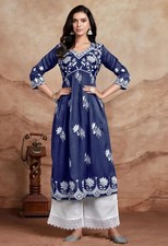 Women Chikan Embroidery A-line Kurta Set Designer Pakistani Beautiful Kurti Set