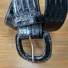 Vtg Black Leather Alligator Style Belt Wrapped Buckle 30 Lam