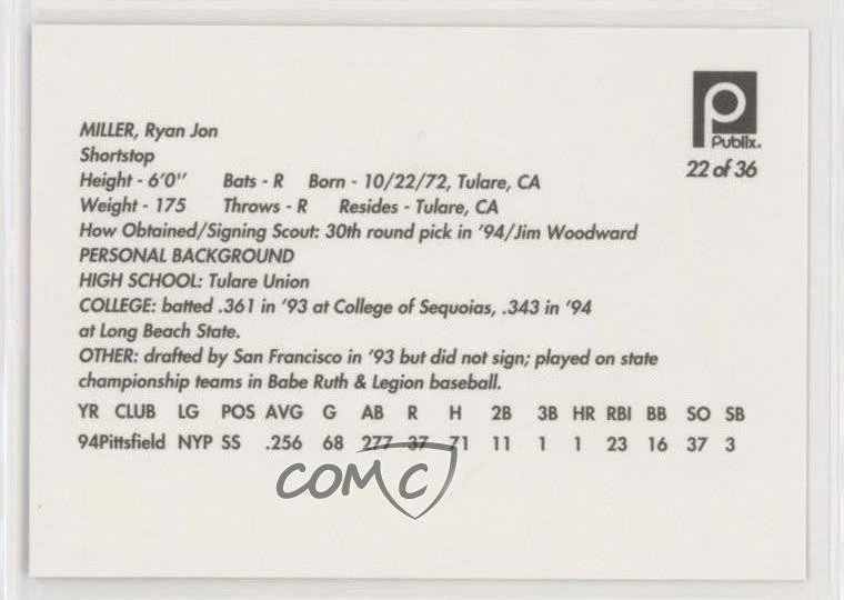 1995 Publix Super Market St Lucie Mets Ryan Miller #22 - Image 2 of 2