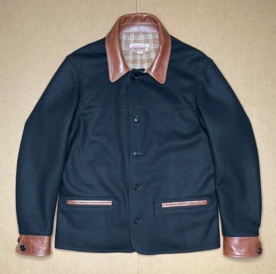 Himel Bros Men s 42 Black Wool Canuck Jacket Brown Leather Flannel Blanket Lined