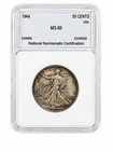 1944-D 50c Walking Liberty Silver Half Dollar NNC MS66