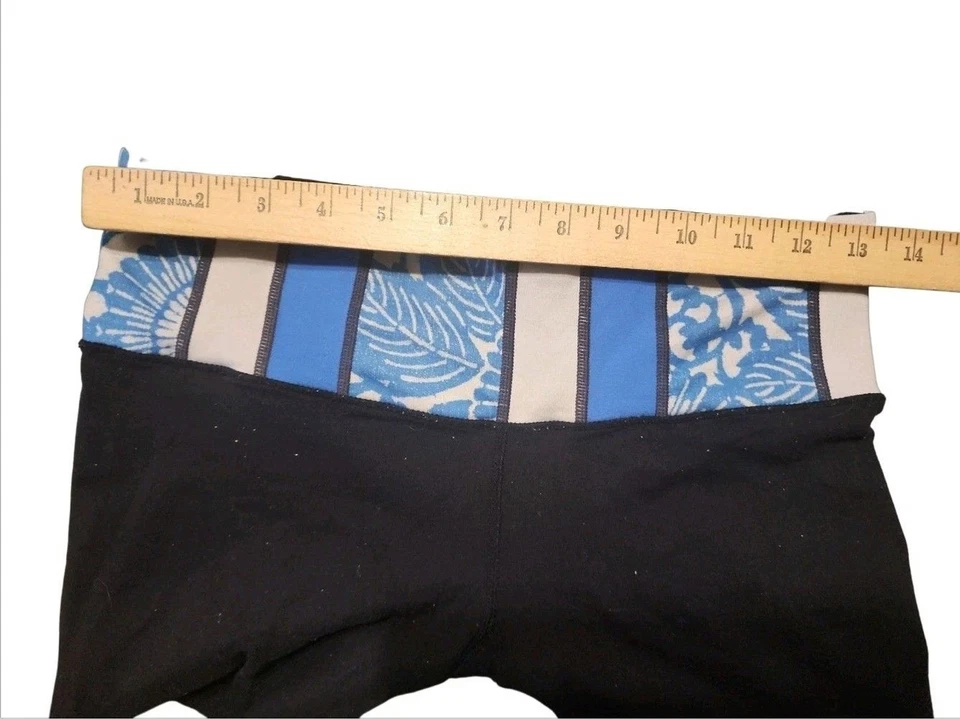 Pantalones Lululemon Groove Negro Azul Floral Rayas Plegable Cintura Yoga Foto 3 de 4