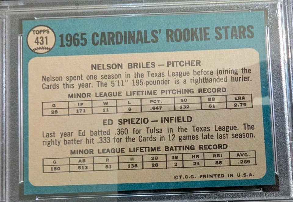 1965 Topps No431 Nelson BRILES Wayne SPIEZIO CARDINALS ДЕБЮТАНТ PSA 8,5 22 выше - Изображение 4 из 4