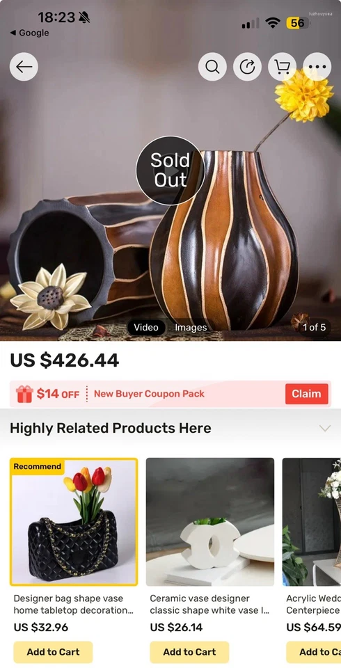 Jarrón decorativo de madera chino a rayas tallado a mano RARO Foto 2 de 2