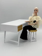 Dollhouse Furniture 3D Printed Mid Century Desk+ Stool 1:6 Scale Decor.No doll✨