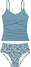 Girls Tankini Swimsuits Two Piece Bathing Suit Criss Cross 11-12 Years, Blue