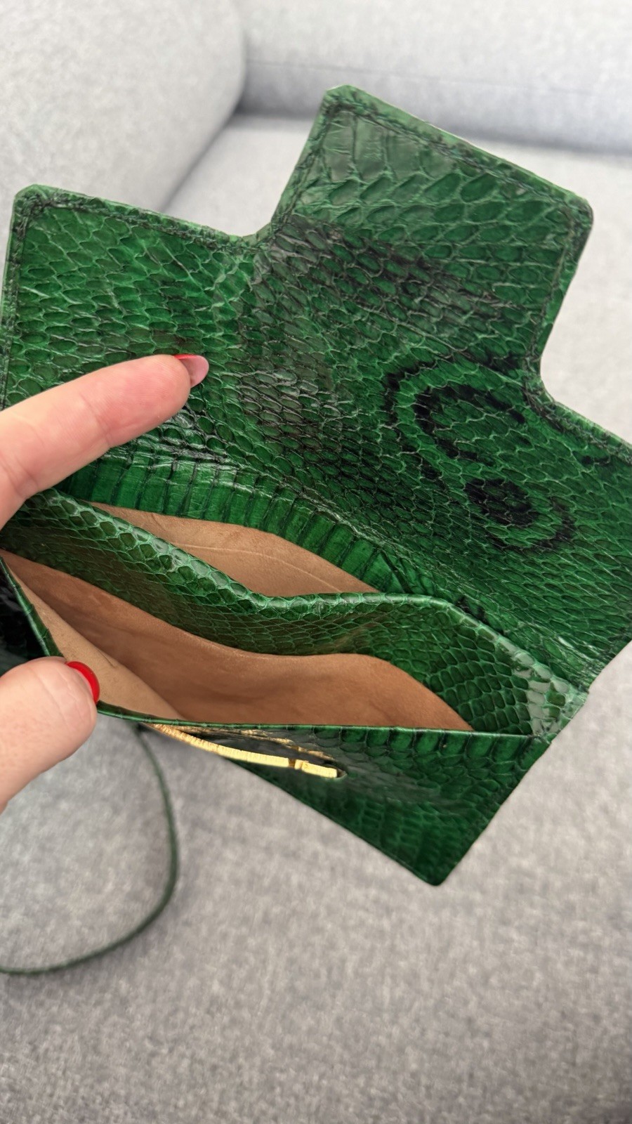 Vintage Emerald Green Python Leather Shoulder Bag… - image 10