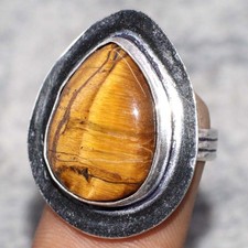 925 Silver Plated Tiger Eye Ring Handmade Gemstone Jewelry Size US 7.5 GW