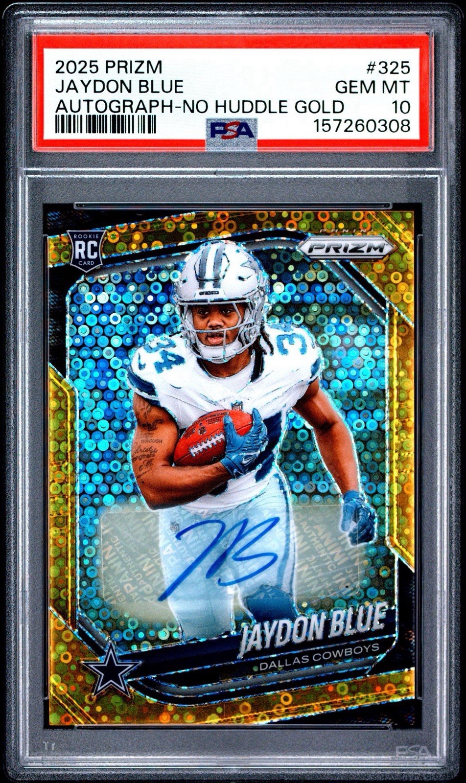 2025 Prizm Jaydon Blue #325 Gold No Huddle Disco /10 Autograph Auto PSA 10