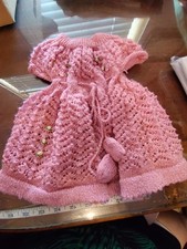 Vintage 1970's-80's PINK Baby Girl 6-9 months Dress Hand Knitted Used