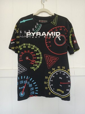 Black Pyramid Night Riders Graphic All Over Print T Shirt Mens L Black Cotton