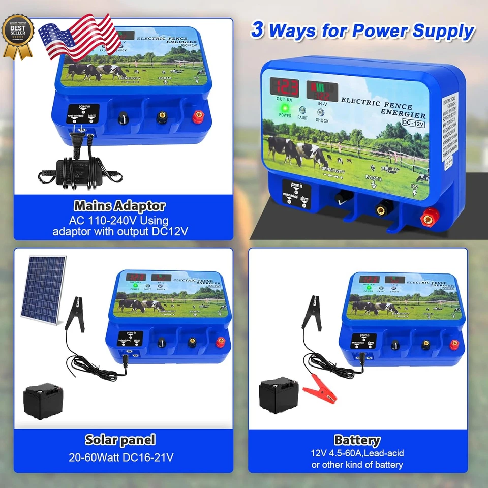 15.5J Electric Fence Charger 15.5 Joules 600 Acres, AC DC 2 in 1 Powered Supply - Image 4 of 4