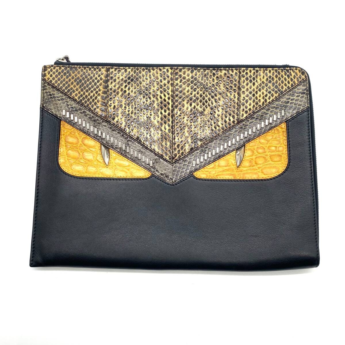 FENDI Monster Python Clutch Bag Black Pattern Used - image 1