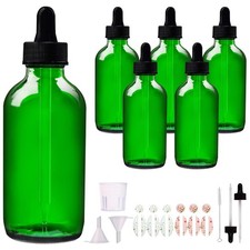 6 Pack 4oz Green Glass Bottles with Glass Eye Droppers for Essential Oils, Pe...