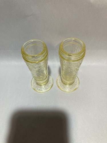 Vintage Hazel Atlas Florentine Poppy 2 Yellow Salt And Pepper Shaker Set - Picture 6 of 8