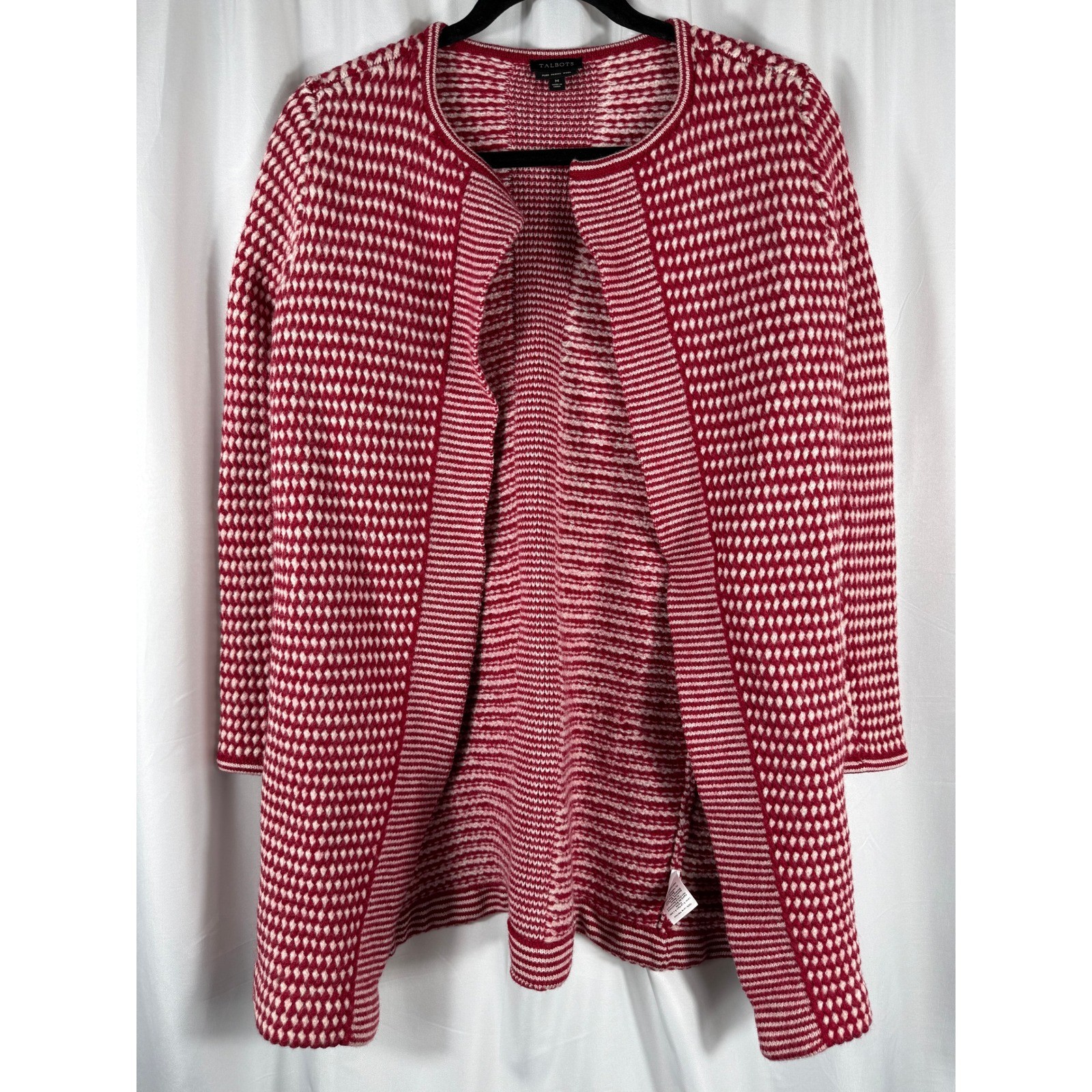 Talbots Red White Geometric Pattern Pure Merino W… - image 1