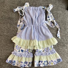 Dolly Wolly Doodle Girls Floral Striped Ruffle Top & Pants Set Blue Size 4t.