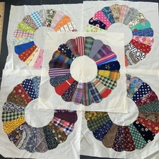 5 Antique Hand Pieced Dresden Plate Quilt Squares Size 15x15"