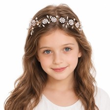 Daisy Flower Girl Headpiece Rhinestone Pearl Hair Accessory Wedding Birthday