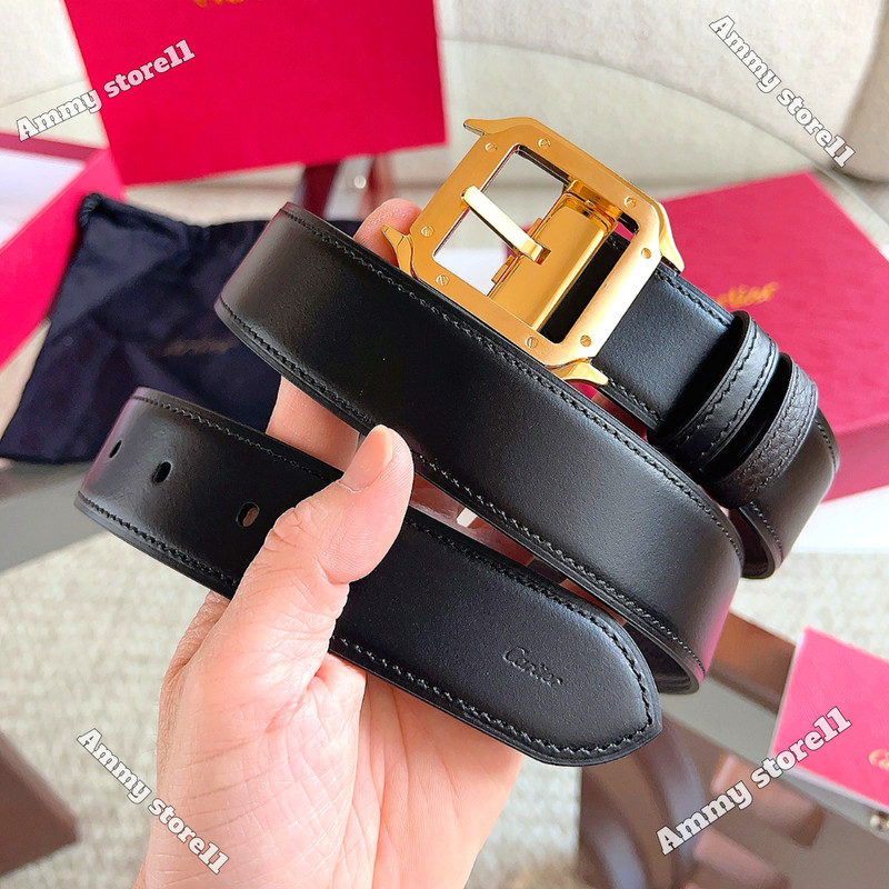 AUCTION 💎 CARTIER Santos Luxury Black Leather Belt Gold Tone Buckle Men's