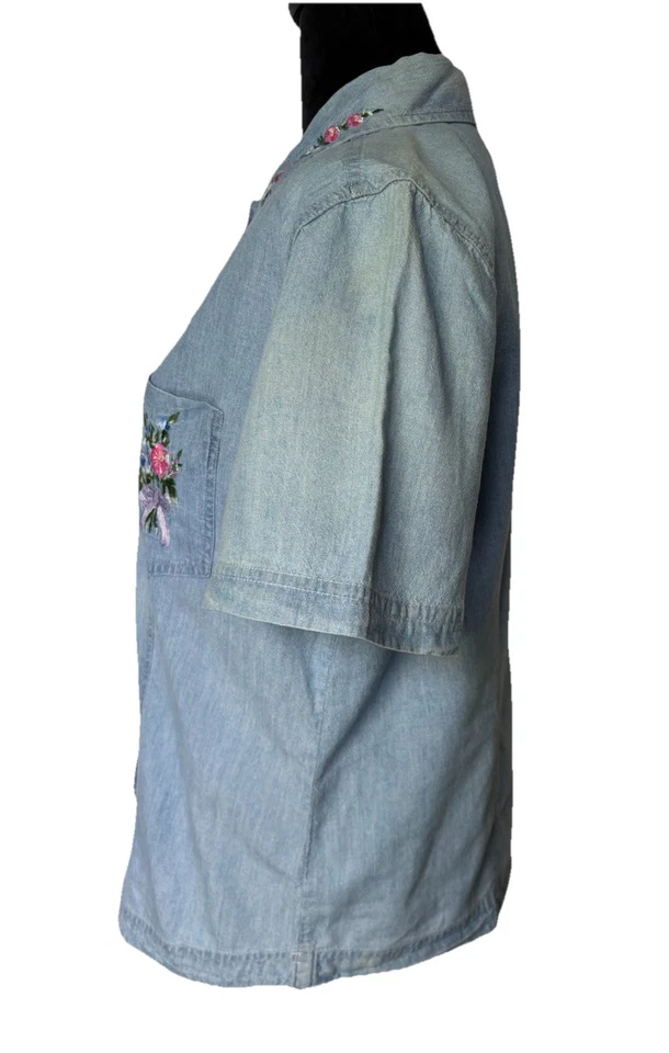 Camisa Denim Manga Corta Solutions Original De Colección Bordada Abuela M Foto 3 de 4