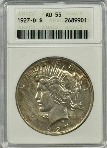 1927-D Peace Dollar AU-55 ANACS Soapbox Holder