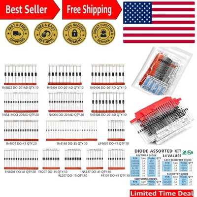Ultimate 200pcs Silicon Diode Kit - Includes 14 Value Varieties for Electronics