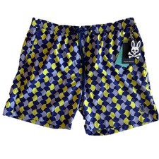 Psycho Bunny Colchester AOP Lightweight Swim Trunk Blue/Yellow Men  s Size L NWT