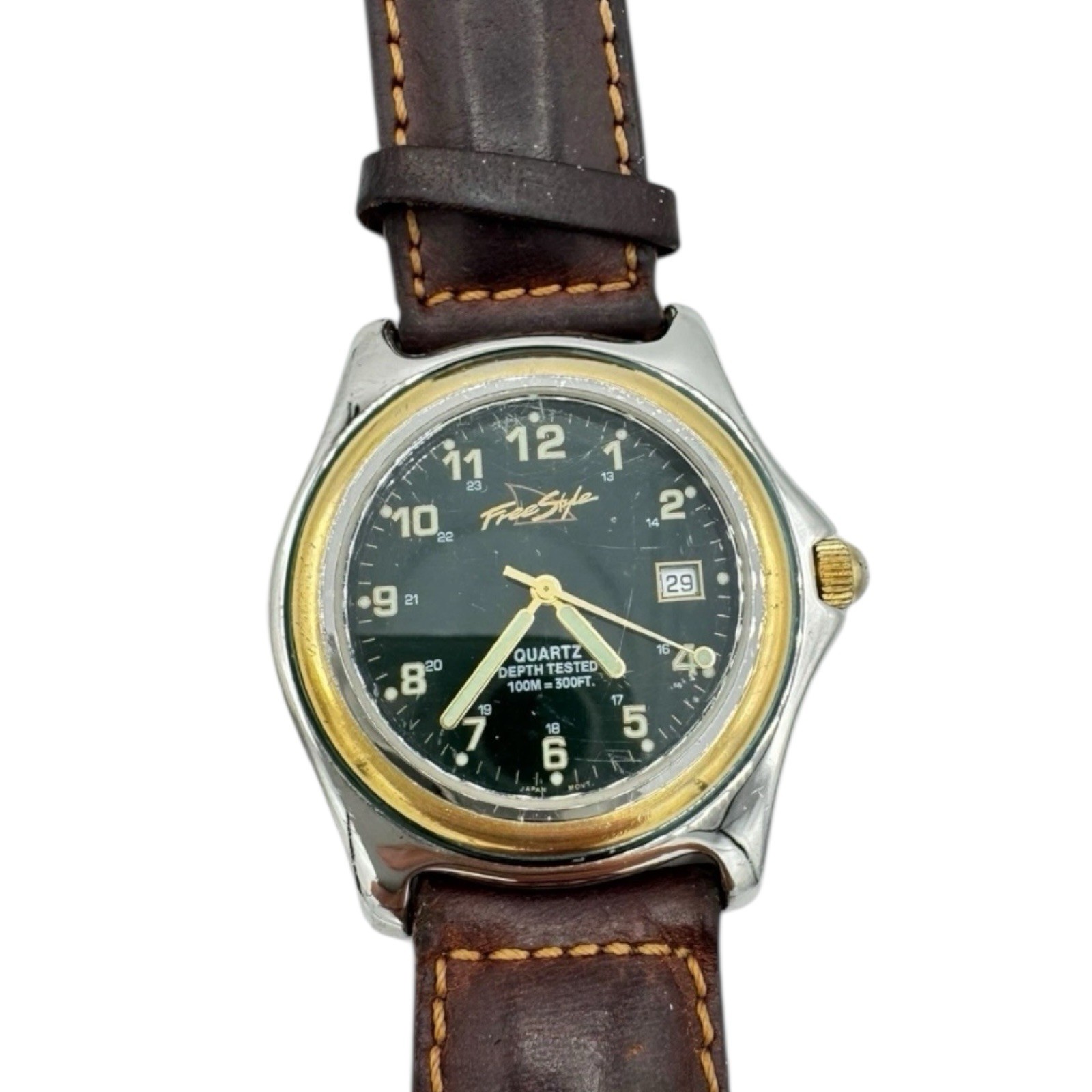 Vintage Freestyle Shark Watch Analog Quartz Green Dial 100M Water Resistant