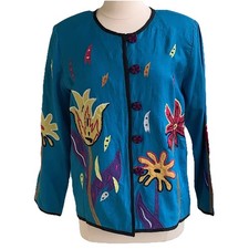 NEW Indigo Moon Linen Blend Art To Wear Blazer Small Blue Lagenlook Cottagecore