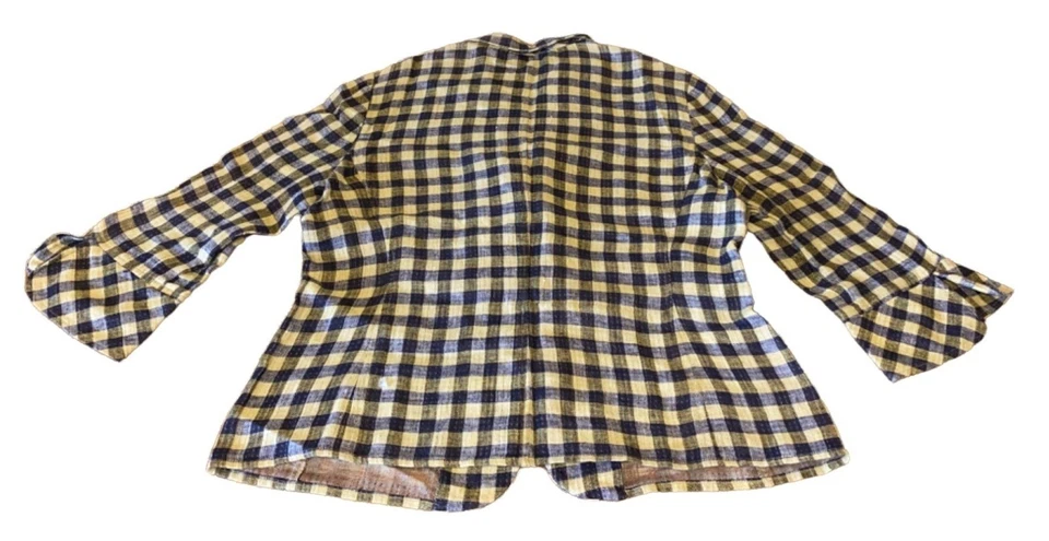 Chaqueta Jones New York de lino a cuadros talla 14 botones delanteros mangas con volantes 3/4 para mujer Foto 3 de 4