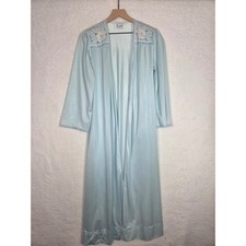 Vtg 80s Light Maxi Satin Robe S Floral Lace Embroidered Tie Waist Belted Luxury