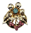 Vintage Coro Fur Clip Pink Blue Rhinestones Gold Tone Signed Costume Jewelry