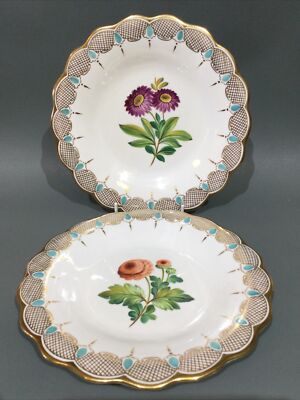 Antike Staffordshire Bone China 2 x handbemalte Dessertteller