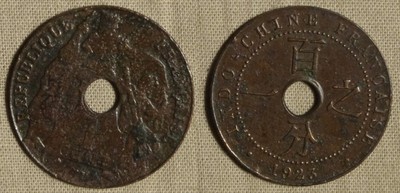 France-Possessions : Indo-china 1923 1 Ct  KM# 12.1  VF-XF Rough Surface  IR405