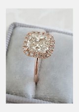 2Ct Cushion Cut Lab Created Diamond Womens Engagement Ring 14K Rose Gold Over